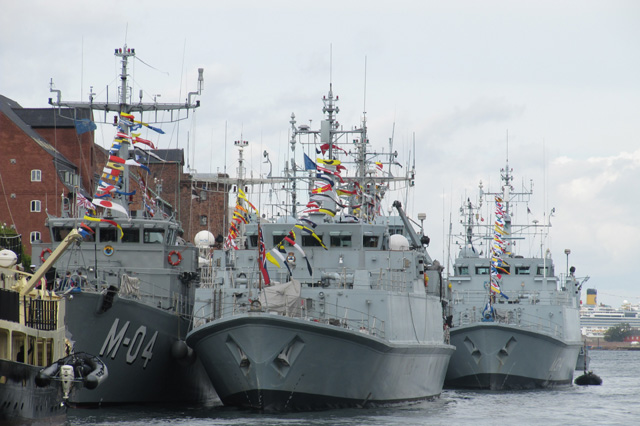 Northern Coast 2016 Lettisches Minenjagdboot Imanta (M-04), britisches Minenjagdboot HMS Grimsby (M108) und estnisches Minenjagdboot Sakala (M314)