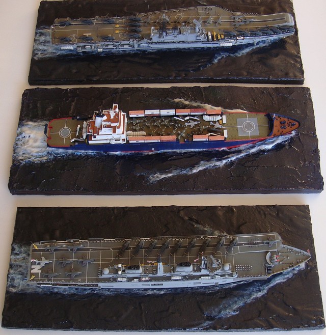 Flugzeugträger HMS Invincible, Hilfsflugzeugträger Atlantic Conveyor, Flugzeugträger HMS Hermes (1/700)
