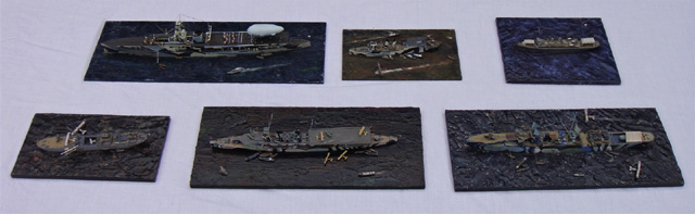 Flugzeugträger Furious, Engadine und Riviere (hinten), Ark Royal, Vindictive und Campania (vorne) (1/700)