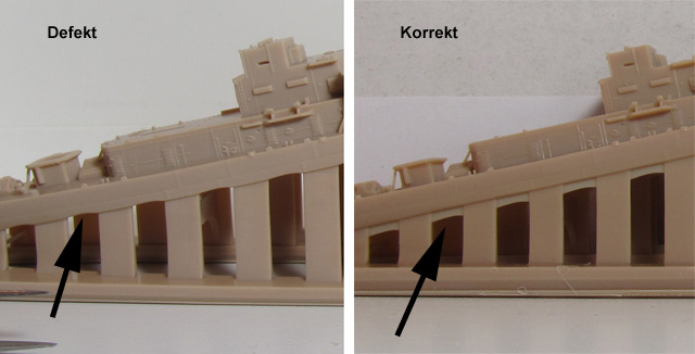 Zerstörer De Yang Rumpf Vergleich alter, defekter und neuer, korrekter Rumpf