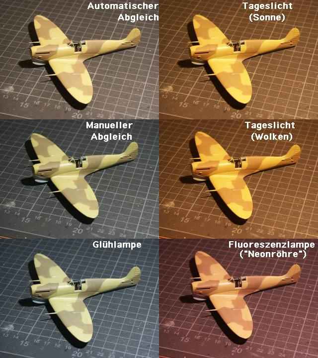 Eine Spitfire mit den verschiedenen Einstellungen